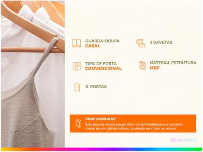 Imagem de Guarda-roupa Casal 6 Portas 3 Gavetas