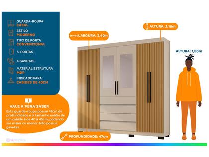 Imagem de Guarda-roupa Casal 6 Portas 4 Gavetas Araplac Lisboa