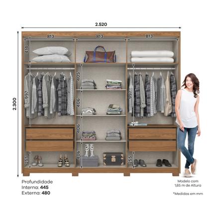 Imagem de Guarda-roupa Casal 6 Portas 4 Gavetas com Espelho Nathaniel Espresso Móveis