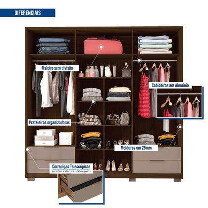 Imagem de Guarda Roupa Casal 6 Portas 4 Gavetas Externas com Pés e Puxador em MDF Suburban  Espresso Móveis