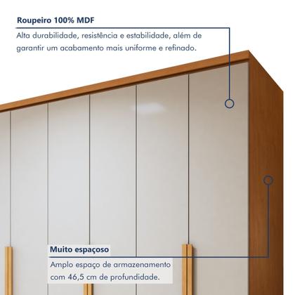 Imagem de Guarda-Roupa Casal 6 Portas 4 Gavetas MDF 230cm Alonzo Marrom Amêndoa Clean/Off White