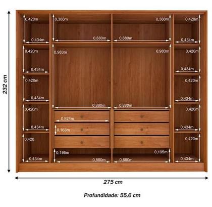 Imagem de Guarda Roupa Casal 6 Portas 6 Gavetas Barcelona Ripado Tcil Móveis - Cinamomo/Off White