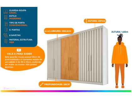 Imagem de Guarda-roupa Casal 6 Portas 6 Gavetas Móveis Europa Ripado Potente