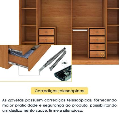 Imagem de Guarda Roupa Casal 6 Portas 8 Gavetas Puxador MDF 270cm com Espelho Portugal Espresso Móveis