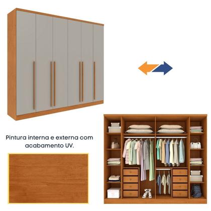Imagem de Guarda Roupa Casal 6 Portas 8 Gavetas Puxador MDF 270cm com Espelho Portugal Espresso Móveis