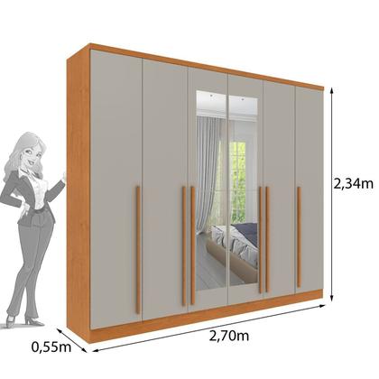 Imagem de Guarda Roupa Casal 6 Portas 8 Gavetas Puxador MDF 270cm com Espelho Portugal Espresso Móveis