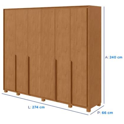 Imagem de Guarda-Roupa Casal 6 Portas Bater 8 Gavetas MDF Lopas Imperatore Roupeiro - Amendoa Clean