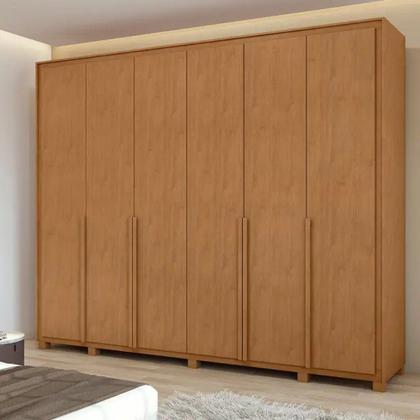 Imagem de Guarda-Roupa Casal 6 Portas Bater 8 Gavetas MDF Lopas Imperatore Roupeiro - Amendoa Clean
