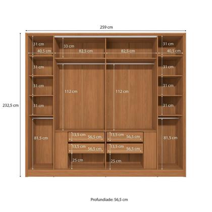 Guarda Roupa Casal 6 Portas Camarão com 4 Gavetas 259x232cm