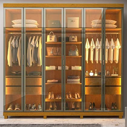 Imagem de Guarda-Roupa Casal 6 Portas com 6 Portas Reflecta com Pés com LED Imperatriz 100% MDF Yescasa Marrom/Marrome