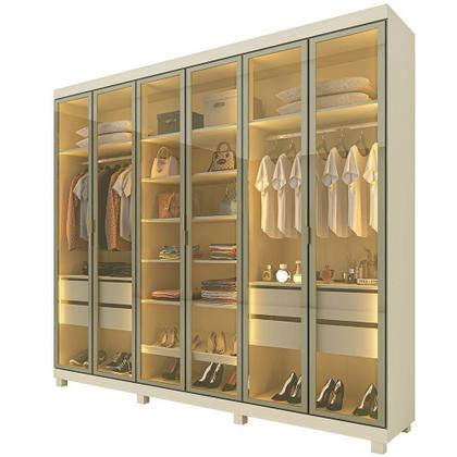 Imagem de Guarda-Roupa Casal 6 Portas, com 6 Portas Reflecta com Pés com LED Imperatriz 100% MDF Yescasa Off White