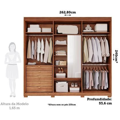 Imagem de Guarda-Roupa Casal 6 Portas com Espelho Interno Giratório 235cm 100% MDF Turim Espresso Móveis