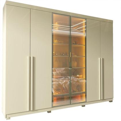 Imagem de Guarda-Roupa Casal 6 Portas com Pés com LED Imperatriz Reflecta 100% MDF Yescasa Off White