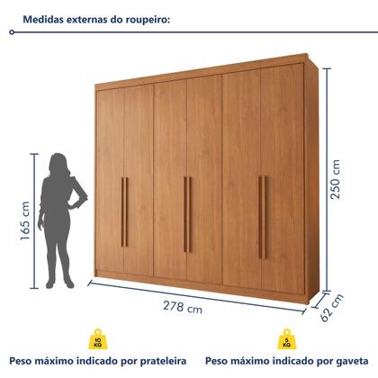 Imagem de Guarda Roupa Casal 6 Portas com Puxador de Madeiras 8 Gavetas Eloá