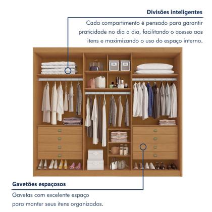 Imagem de Guarda Roupa Casal 6 Portas com Puxador de Madeiras 8 Gavetas Eloá