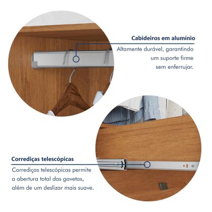 Imagem de Guarda Roupa Casal 6 Portas com Puxador de Madeiras 8 Gavetas Eloá