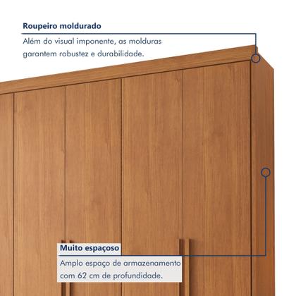 Imagem de Guarda Roupa Casal 6 Portas com Puxador de Madeiras 8 Gavetas Eloá