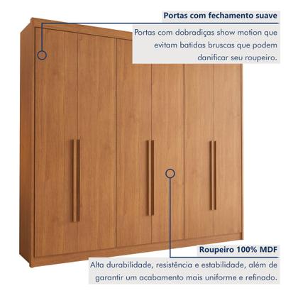 Imagem de Guarda Roupa Casal 6 Portas com Puxador de Madeiras 8 Gavetas Eloá