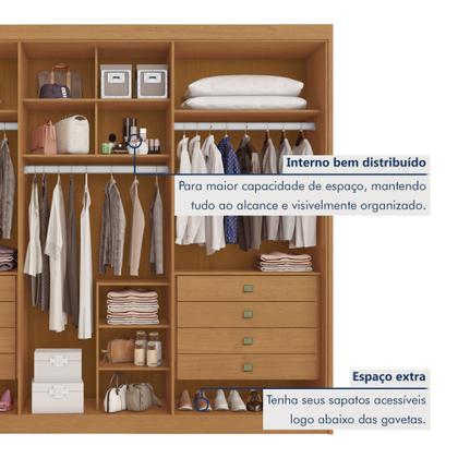 Imagem de Guarda Roupa Casal 6 Portas com Puxador de Madeiras 8 Gavetas Eloá