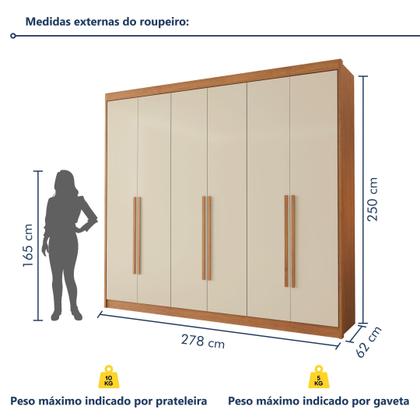 Imagem de Guarda Roupa Casal 6 Portas com Puxador de Madeiras 8 Gavetas Eloá