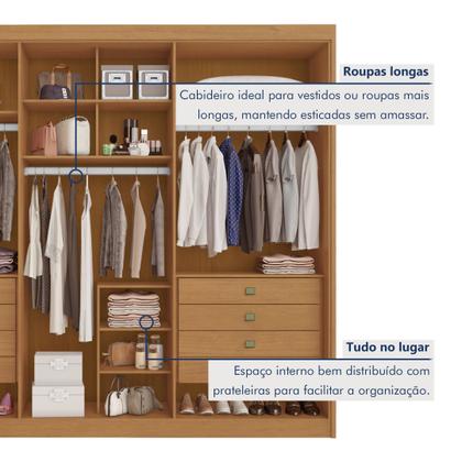 Imagem de Guarda Roupa Casal 6 Portas com Puxador de Madeiras 8 Gavetas Eloá