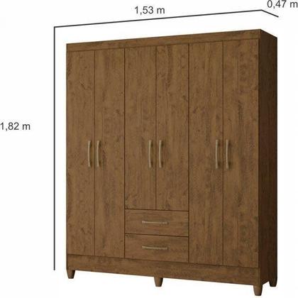 Imagem de Guarda-Roupa Casal 6 Portas e 2 Gavetas e Pés Panamá Marrom/Castanho
