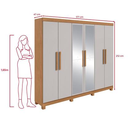 Imagem de Guarda Roupa Casal 6 Portas Easy Slim com Espelho e Pés Amendoa/Off White
