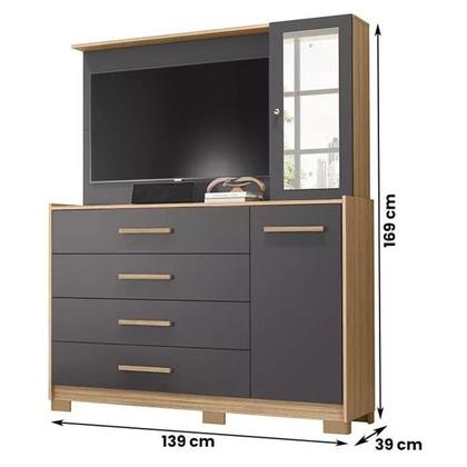 Imagem de Guarda Roupa Casal 6 Portas mais Cômoda Painel p/ TV até 43", 4 gavetas com corrediças telescópicas 