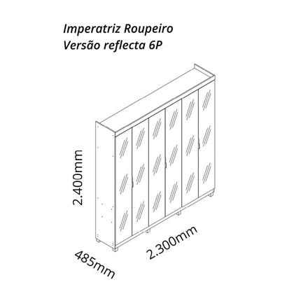 Imagem de Guarda-roupa Casal 6 Portas Reflecta com Pés e Led Imperatriz 100% Mdf