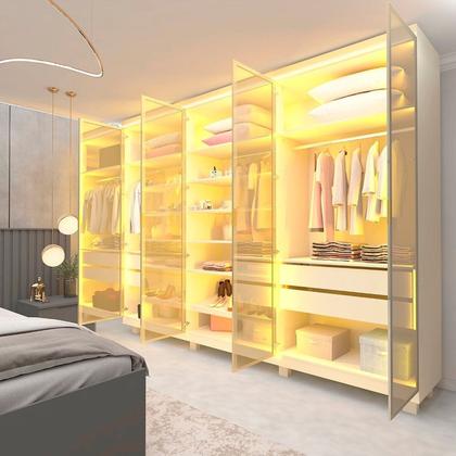 Imagem de Guarda-roupa Casal 6 Portas Reflecta com Pés e Led Imperatriz 100% Mdf