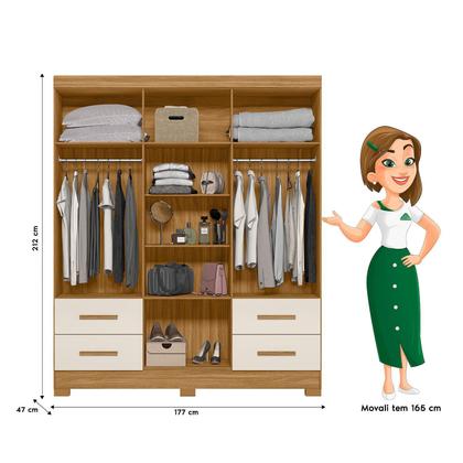 Guarda Roupa Casal 7 Portas 4 Gavetas com Espelho Freijó / Off