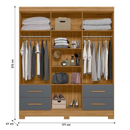 Guarda Roupa Casal 7 Portas 4 Gavetas Freijó / Cinza Londres