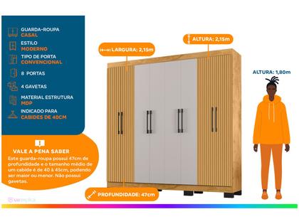 Guarda-roupa Casal 8 Portas 4 Gavetas Araplac B2348 - Guarda-Roupa