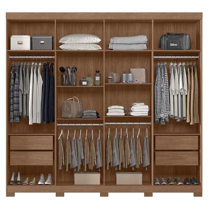 Imagem de Guarda Roupa Casal 8 Portas 4 Gavetas Master New com Espelho e Pés Jatobá Areia Acetinado - Santos Andirá