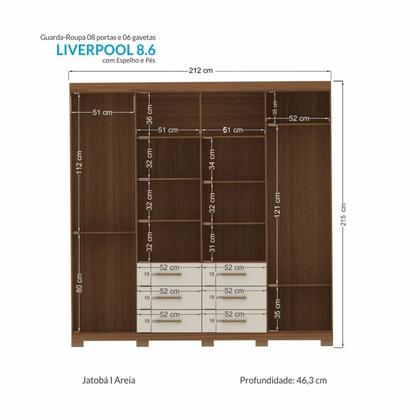 Imagem de Guarda-Roupa Casal 8 Portas 6 Gavetas Liverpool com Espelhos e Pés Bege/Jatobá/Areia