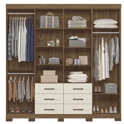 Imagem de Guarda-Roupa Casal 8 Portas 6 Gavetas Liverpool com Espelhos e Pés Bege/Jatobá/Areia