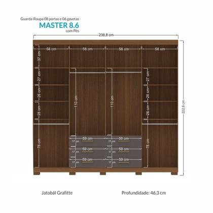 Imagem de Guarda Roupa Casal 8 Portas 6 Gavetas Master com Espelho e Pés
