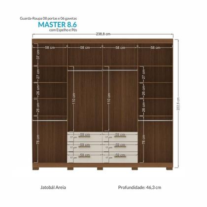Imagem de Guarda-roupa Casal 8 Portas 6 Gavetas Master com Espelho e Pés