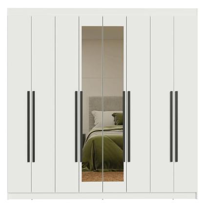 Imagem de Guarda-Roupa Casal 8 Portas Batentes com Espelho Branco/Branco/Preto Saturno Madesa
