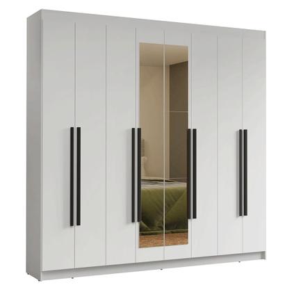 Imagem de Guarda-Roupa Casal 8 Portas Batentes com Espelho Branco/Branco/Preto Saturno Madesa