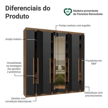 Imagem de Guarda-roupa Casal 8 Portas Batentes Com Espelho Madesa .