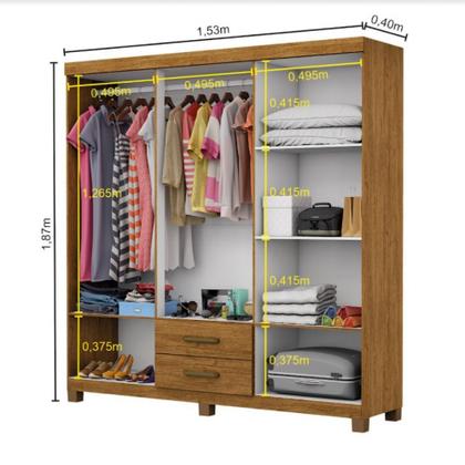Imagem de Guarda Roupa Casal A22 6 Portas 2 Gavetas Com Espelho Carioca Móveis