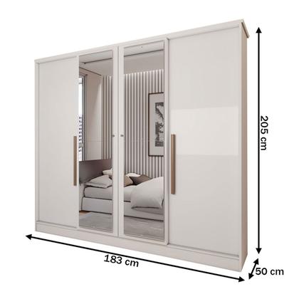 Imagem de Guarda-Roupa Casal Adam Plus 4 Portas 2 Gavetas com Espelho Branco - Panorama Móveis
