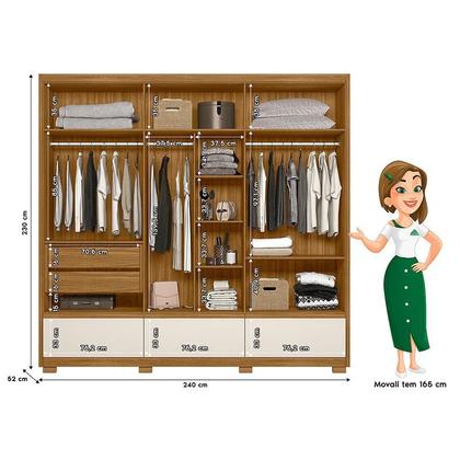 Imagem de Guarda Roupa Casal Ambiente Amazonas 6 Portas Freijó Off White com Espelho - Moval