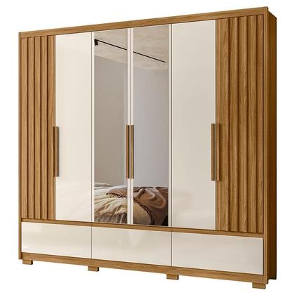 Imagem de Guarda Roupa Casal Ambiente Amazonas 6 Portas Freijó Off White com Espelho - Moval