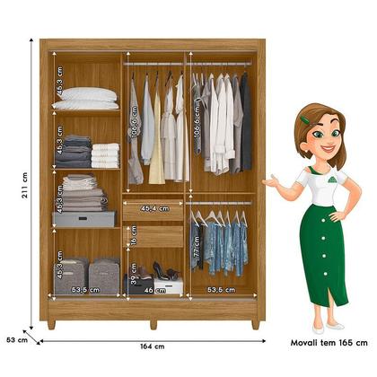 Imagem de Guarda Roupa Casal Ambiente Bolívia 3 Portas Freijó Off White com Espelho - Moval