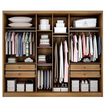 Imagem de Guarda Roupa Casal Ambiente Linea 6 Portas 4 Gavetas Cumaru 25 Fendi com Espelho  Novo Horizonte