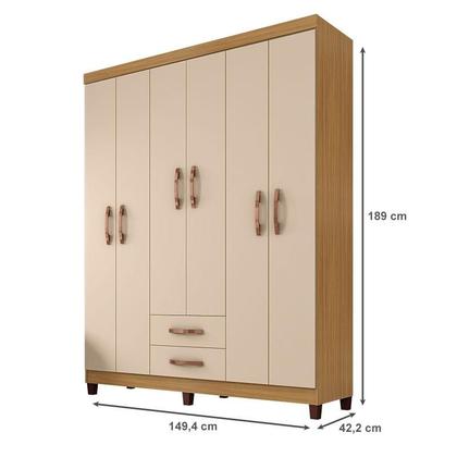 Imagem de Guarda Roupa Casal Ambiente Mogi 6 Portas Carvalho Americano Off White - Incorplac