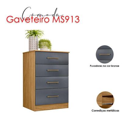 Imagem de Guarda Roupa Casal Ambiente MS912 com espelho e Cômoda MS913 Freijó Cinza  Moval
