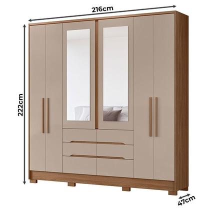 Imagem de Guarda Roupa Casal Ambiente San Francisco 6 Portas Carvalho Fendi com Espelho - Moval